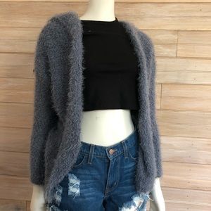Fuzzy hooded cardigan
